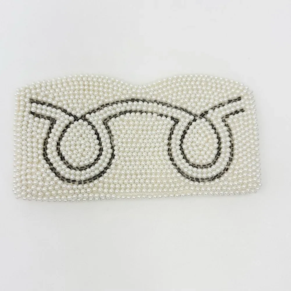 Vintage White Silver Pearl Beaded  Mini Clutch Bag